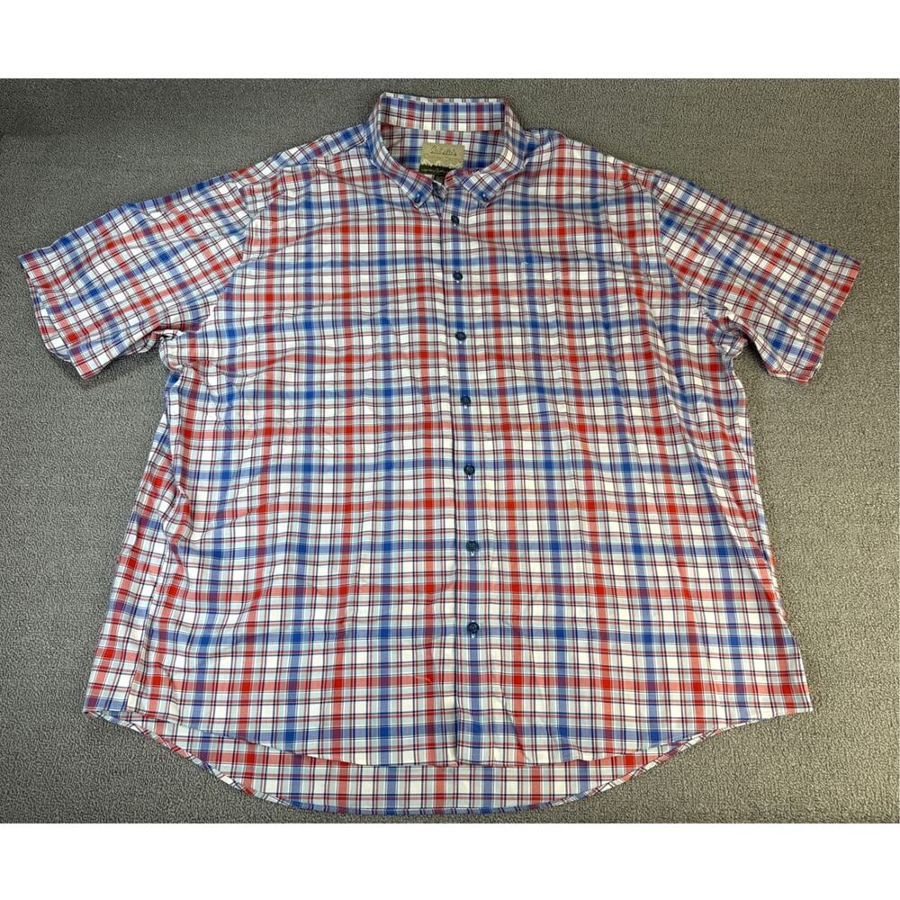 Cabelas Button Down Shirt Short Sleeve Plaid Red White Blue Size‎ 3XL